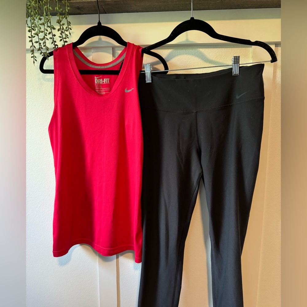 Nike Red Tank Top and Black Leggings Set